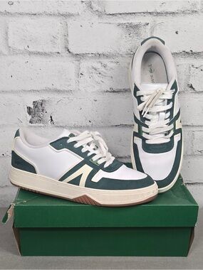 Lacoste L001 White Green Leather Court Sneakers Size 10.5